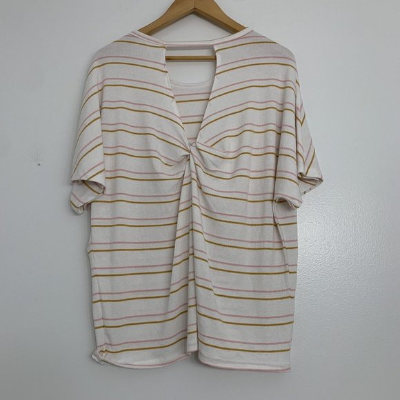 Everly Oversized Top Blouse Women's Large Short Dolman Sleeve Striped Shirt USA - Picture 2 of 8